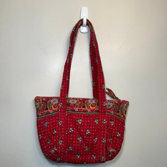 Vera Bradley Provincial Red Floral Print Zip Quilted Shoulder Bag Purse - Picture 10 of 11